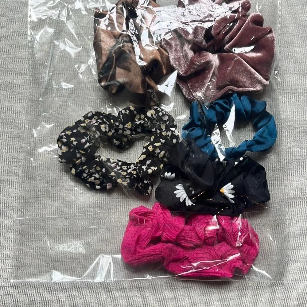 6 Piece Multicolored Assorted Scrunchies Hair Ties Silky NWT NEW